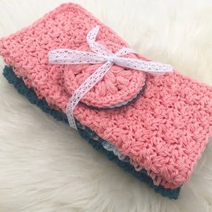 NWOT Handmade 100% Cotton Crochet Washcloth Makeup Remover Set Reusable
